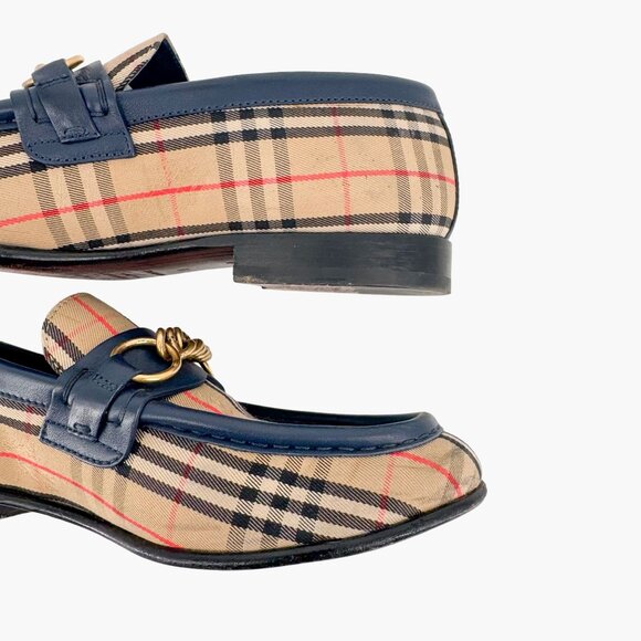 Burberry Solway Chain Loafer EU 38 US 7-7.5 Beige Haymarket Check Canvas Moorley - Picture 13 of 13